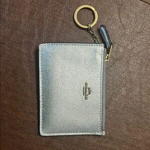 Coach Metallic Silver Card Holder with Keychain